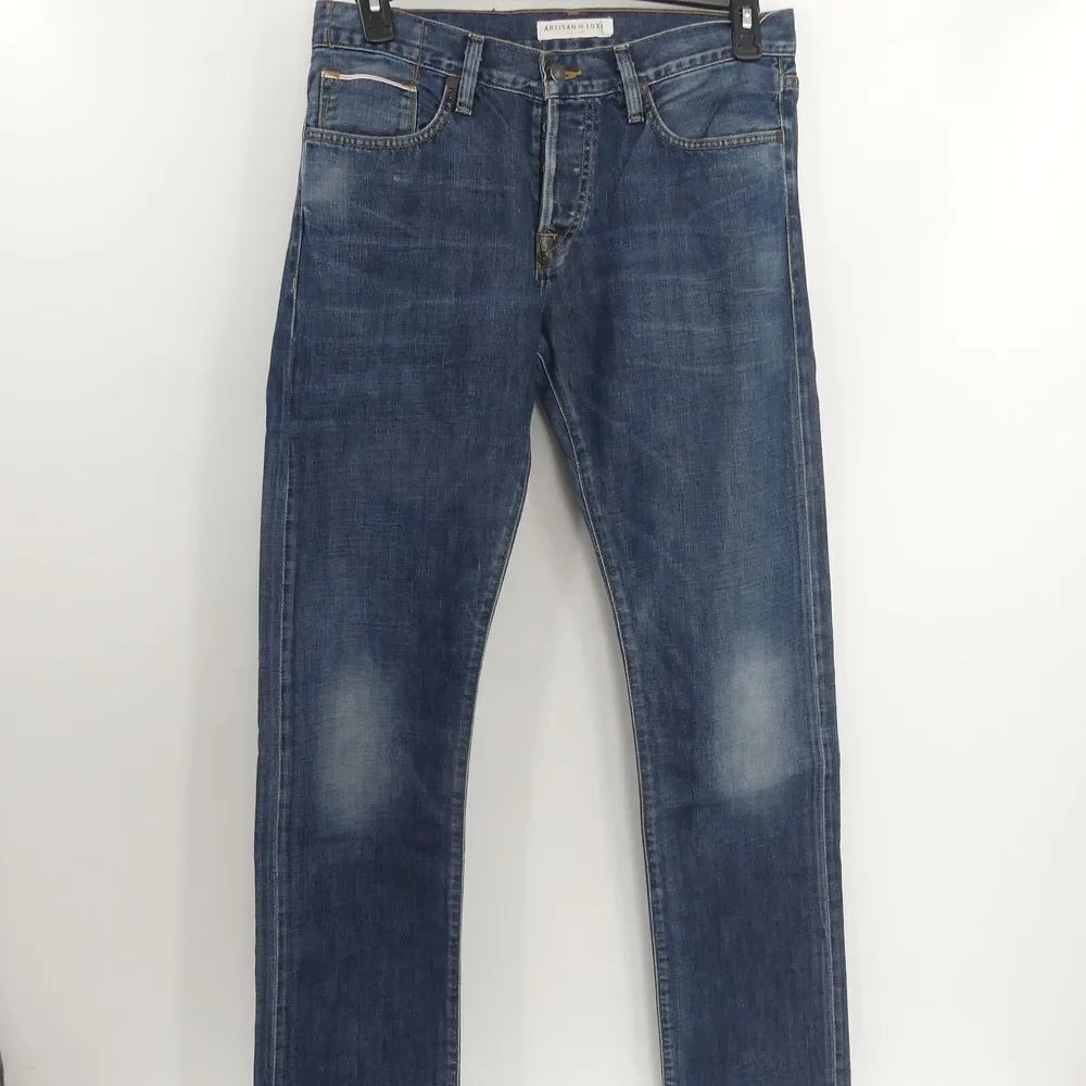 Artisan de Luxe Dark Selvedge Straight Leg Button Fly Jeans 31 x 35 AMD080F13
